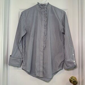 J. Crew Garcon Organic Cotton Ruffle Trim Striped Button Down Shirt Size 2